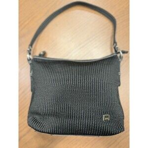 The Sak Womens Black Crochet Woven Medium Shoulder Minimalist Classic Y2K